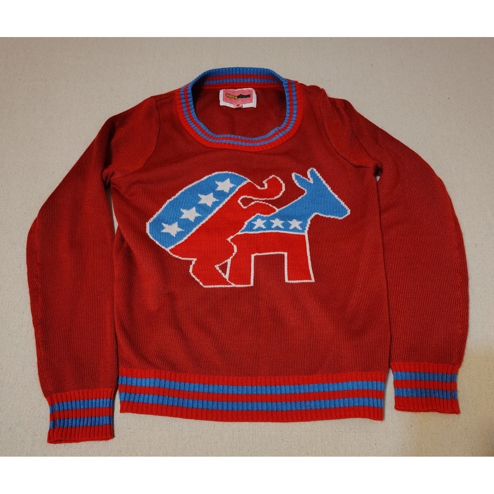 Tipsy Elves Red Blue Donkey Elephant Political Ugly Sweater Democrat Republican‎